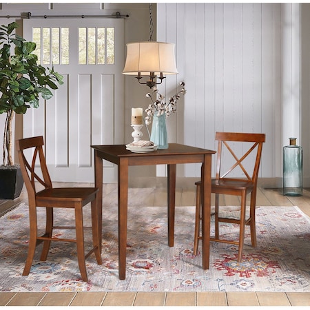 International Concepts 30 in. x 30 in. Counter Height Dining Table w/2 X-Back Stools, 24 in. Seat Height-3 Pc. Dining Set K581-3030-S6132-2